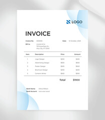 Clean Modern Invoice Template  A4 Printable Editable Billing Design