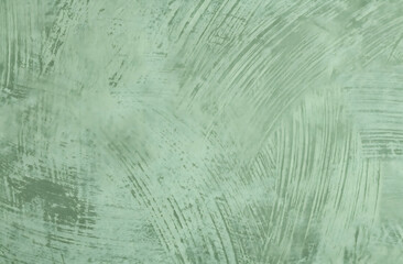 Dark sage green khaki gray texture background for wall. Rough paint brush strokes. Old scratched uneven dirty distressed grunge surface