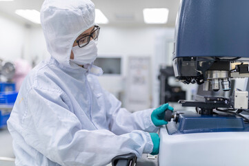 Scientist in laboratory,research experiment using microscope,lab work and sample...
