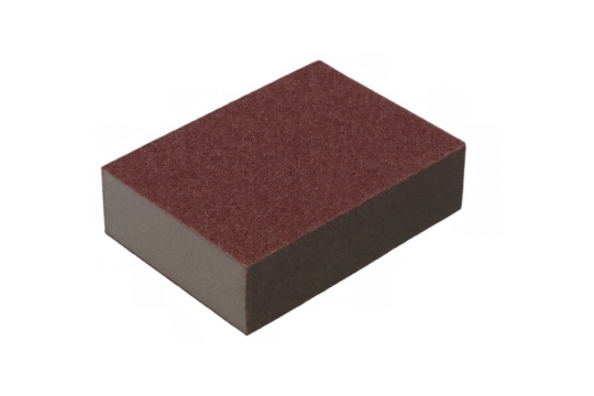 Wooden sanding block resting against neutral backdrop, ideal for woodworking surface preparation