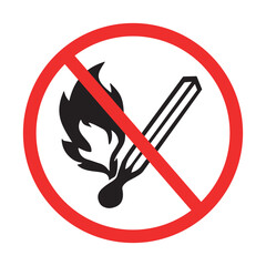no fire safety sign with crossed matches and flames inside red circle prohibition warning