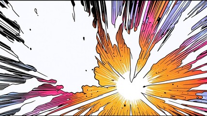 Dynamic Manga-Style Explosion Illustration Vibrant Colors and Intense Action