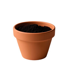 Terracotta pot with soil isolated on transparent background