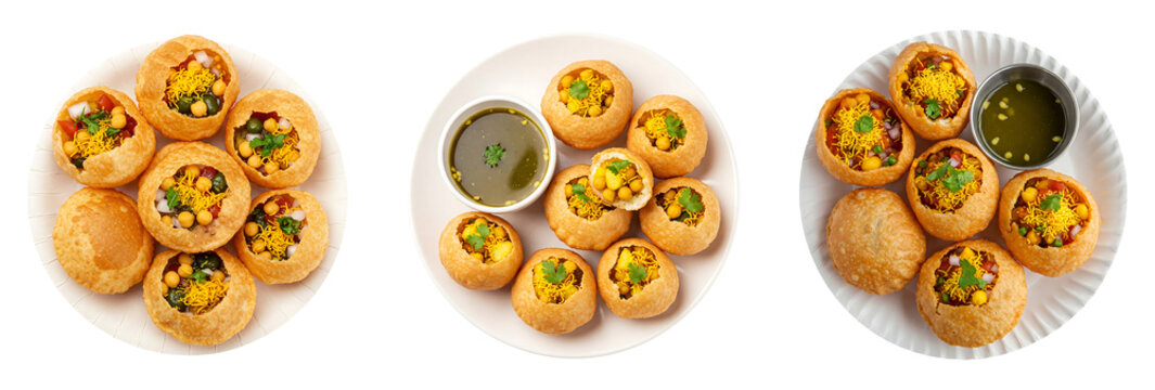 op View Set of Traditional Street Food Panipuri or Golgappa Plate Isolated. Bangladeshi Street Food Fuchka. 