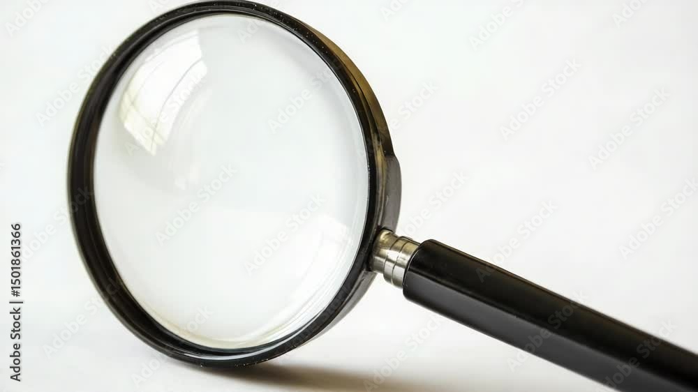 Poster a close-up view of a magnifying glass on a table, perfect for use in educational or scientific setti