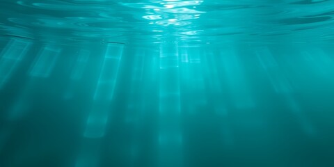 Obraz premium Underwater view of turquoise water with sunlight streaming through the surface creating light rays