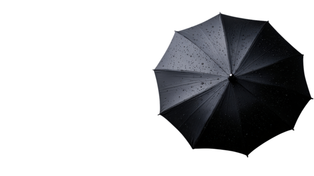 Black umbrella shielding against rain outdoor setting photography urban environment close-up resilience theme