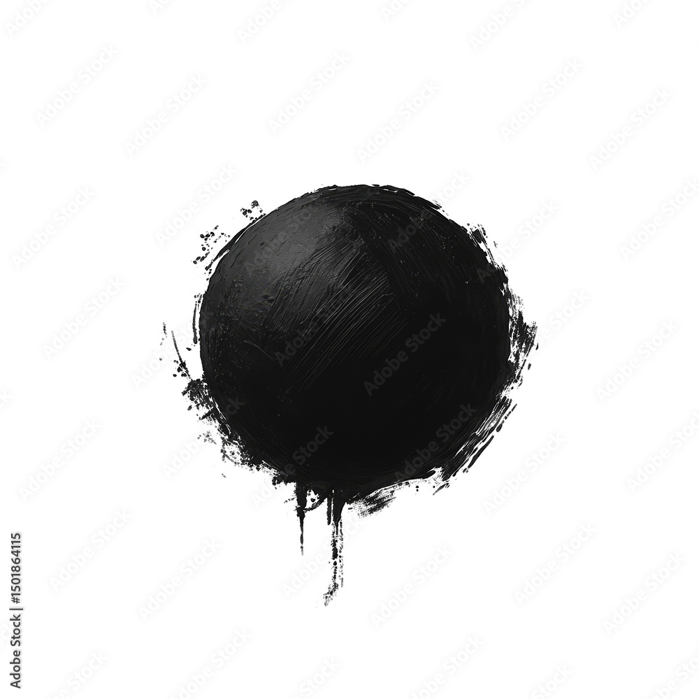 Poster isolated black sphere with dripping effect on a dark background creating an abstract composition iso
