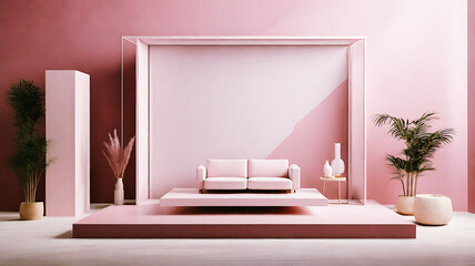 Minimalist Pink Living Room Interior Design Mockup