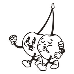 Retro cartoon cherries stroke characters