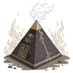 A crumbling pyramid, cracked and weathered, emits ethereal smoke; arcane symbols etched into its surface.  Focus on detail and atmospheric lighting.