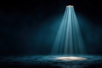 Spotlight on Empty Stage with Dark Blue Background and Cyan Elements