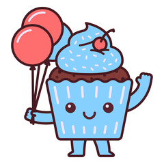 Blue birthday cupcake kawaii