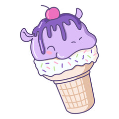 Hippo ice cream kawaii character