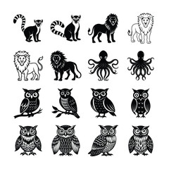 Fototapeta premium set of black silhouettes of animals