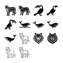 set of vector icons of animal and fish