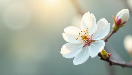 Delicate white blossom against pure white, soft light , spring, white background
