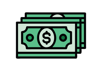 Stack of Dollar Bills Icon Vector, Money Cash Bundle Graphic Design, Financial Currency Symbol Illustration, Dollar Notes in Pile Vector Art, Simple Cash Stack Money Icon Design