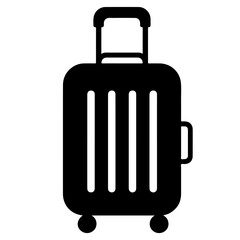 A black silhouette illustration of a rolling suitcase.