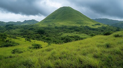 Fototapeta premium Lush green hills and verdant valleys under a dramatic sky showcase nature's beauty