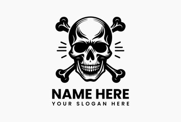 High-contrast danger symbol vector logo featuring skull and crossed bones. Hazard alert signage  