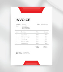 Geometric Red Invoice Template  Modern Corporate Billing Layout for Freelancers & Businesses