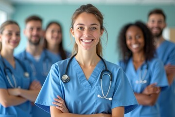 Team of Healthcare Heroes: Young Nursing Student Leading with Dedication in a Hospital Setting