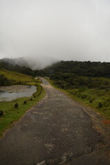 Fototapeta premium A Road and a Lake in Horton Plains National Park, Sri Lanka.