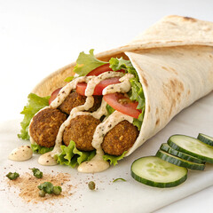 Crispy Falafel Wrap with Hummus and Fresh Vegetables