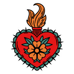 Red heart with a flower on it