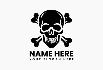 Bold black skull and crossbones vector hazard emblem with clean negative space. Universal warning symbol  