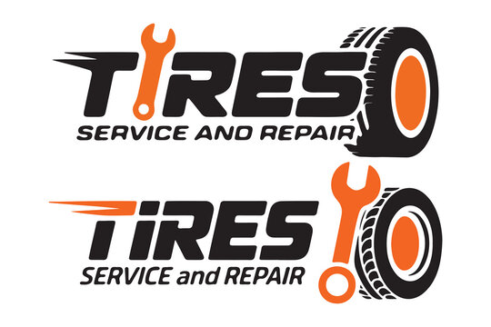 Professional tire service and repair logo design isolated on white background