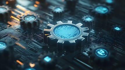 Integration concept, data system technology concept, integration icon with gears