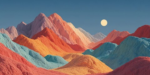 Abstract Rainbow, Moon, and Sun Wall Art with Mountain Elements - Boho Style Decor