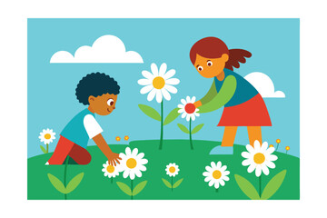 boy and girl on the meadow