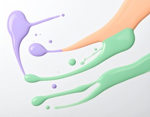Pastel drips. Purple, peach, & mint paint spills across a clean, white surface