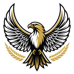 A majestic gold-plated falcon, wings outstretched in flight, rendered in a modern, stylized artistic manner.