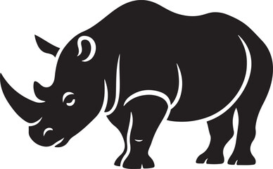 Wildlife rhino silhouette animal art, Powerful rhinoceros black flat shape