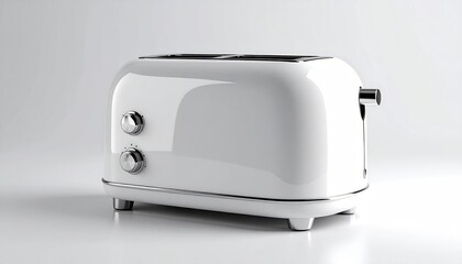 Shiny white two-slice toaster with retro design against soft, neutral background