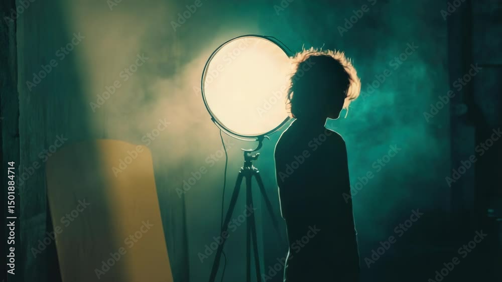 Aufkleber A person stands in front of a light source with unknown context