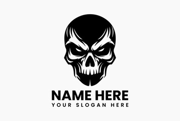 Aggressive angular skull illustration with hollow eyes and sharp details vector logo. Underground culture symbol  