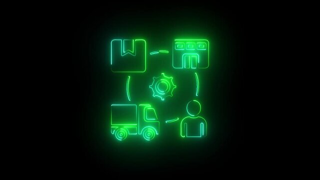 Glowing neon scm icon isolated on black background. HD Video motion graphic animation