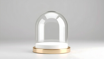 Glass Dome Display Stand on White and Gold Base