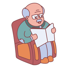 Obraz premium Grandpa character reading flat