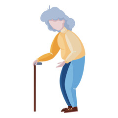 Old lady walking stick character flat