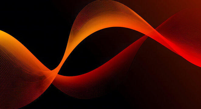 Abstract red and orange wave design on black background 