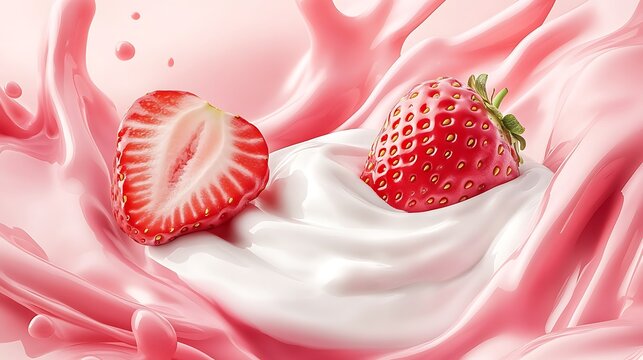 Fresh strawberries in a swirl of creamy yogurt. - Powered by Adobe
