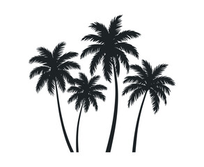 Silhouette of Four Palm Trees on White Background Tropical Vacation Paradise
