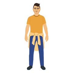 Standing flat young man in tee and jeans