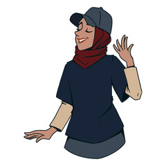 Girl cartoon hijab and hat